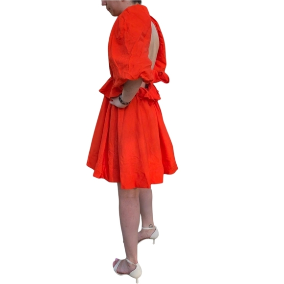 Banana Republic Balloon Sleeves Open Back Vibrant Orange Mini Dress - Picture 3 of 11